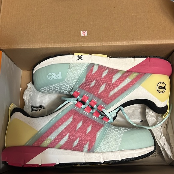 Timberland PRO Radius Composite Toe Sneakers Sea/Pink/Yellow, Women's 6 1/2 W - Picture 9 of 10